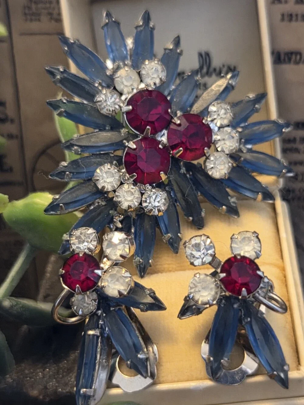 Rare JULIANA Brooch Earrings Set  *Confirmed*Ruffled Navettes, Patriotic